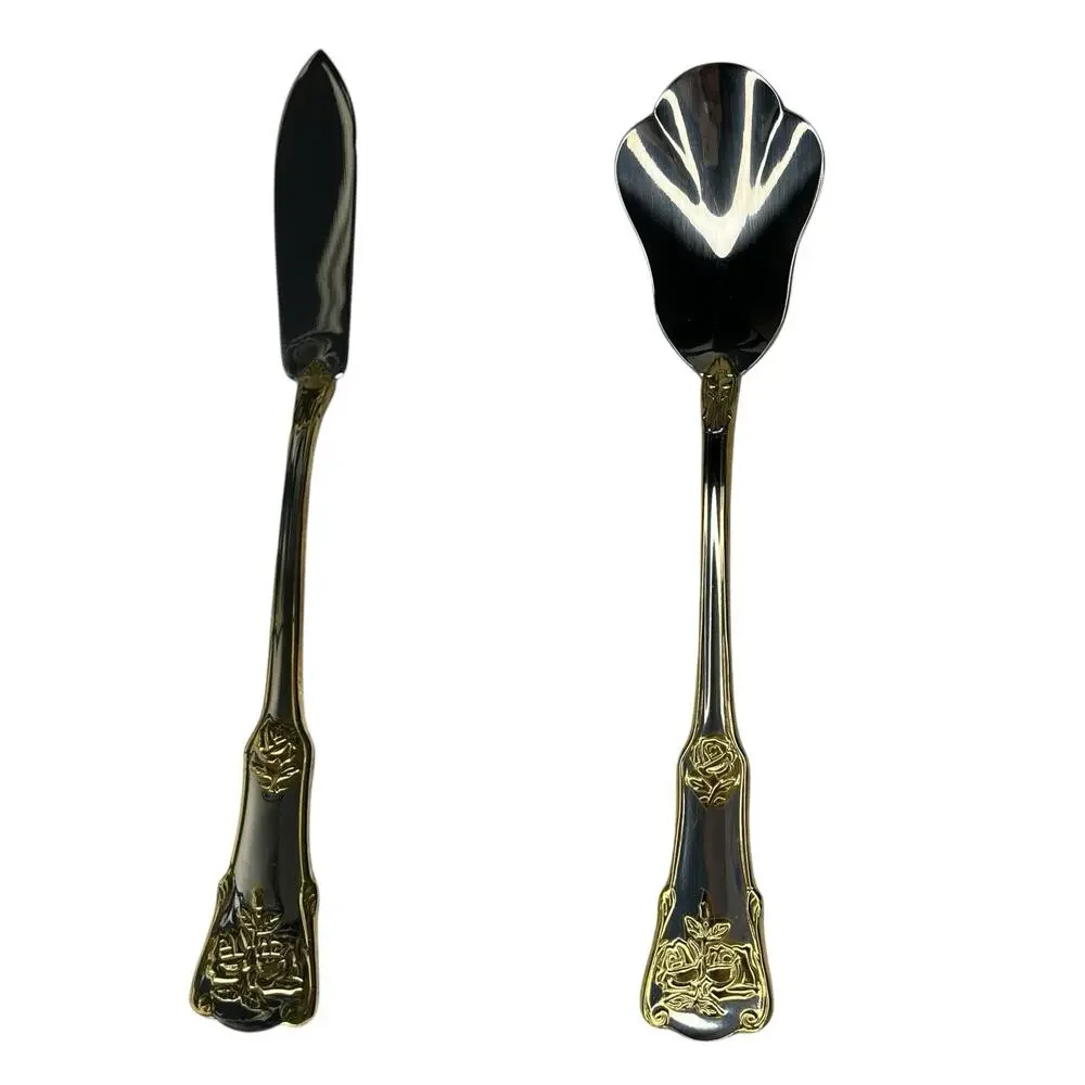 Royal Albert OLD COUNTRY ROSES Butter Spreader Sugar Spoon Set Gold Flatware